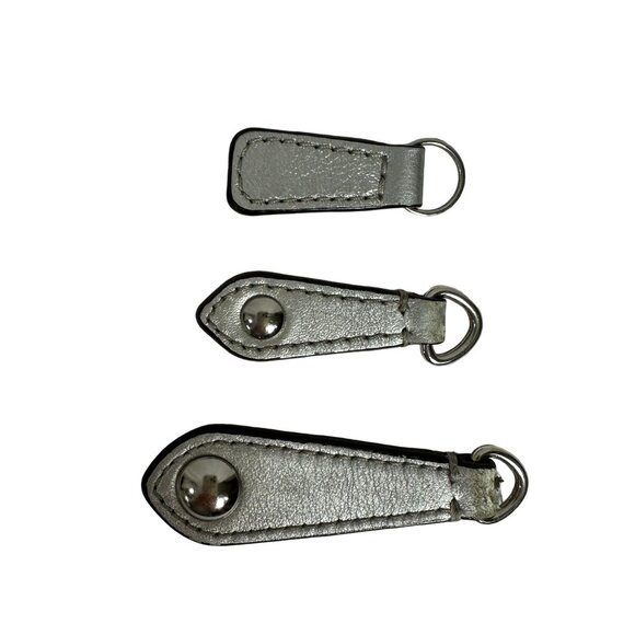 Coach Replacement Strap Silver Metallic Leather + Hangtag + 3 Zipper Pulls Vtg - Picture 6 of 8